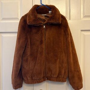 M Magaschoni Women’s Faux Fur Bomber Jacket, Size Small. Rusty Brown.